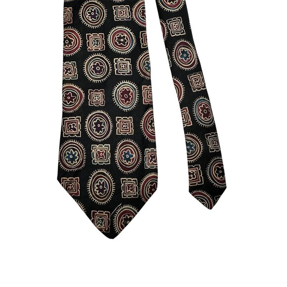 John Henry Mens 100% Silk Multicolor Geometric Pattern Tie - Picture 2 of 6